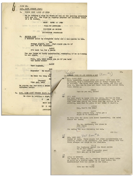 Moe Howard's 18pp. Script for The Three Stooges 1935 Film ''Pop Goes the Easel'' -- With Annotations in Moe's Hand -- A Few Pages Missing, Else Very Good Condition